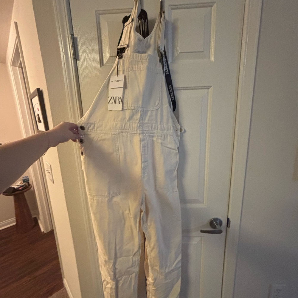 Zara Women's Cream Denim Overalls